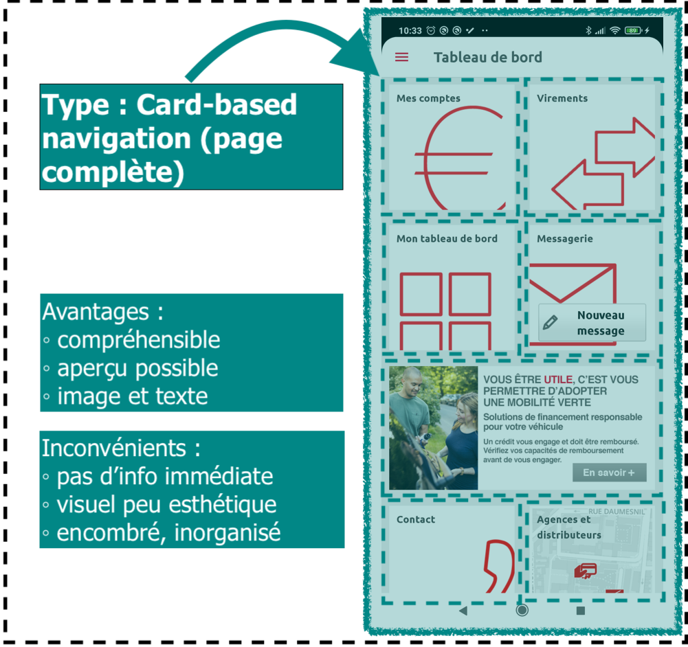 Exemple de card-based navigation Android avec l'application Android "Banque" de la Caisse d'Epargne