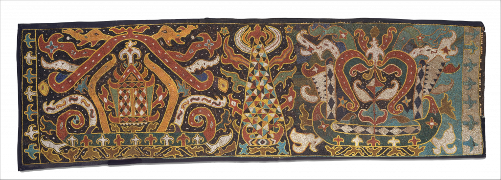 Tissage Indonésien perlé du 18ème siècle représentant trois bateaux